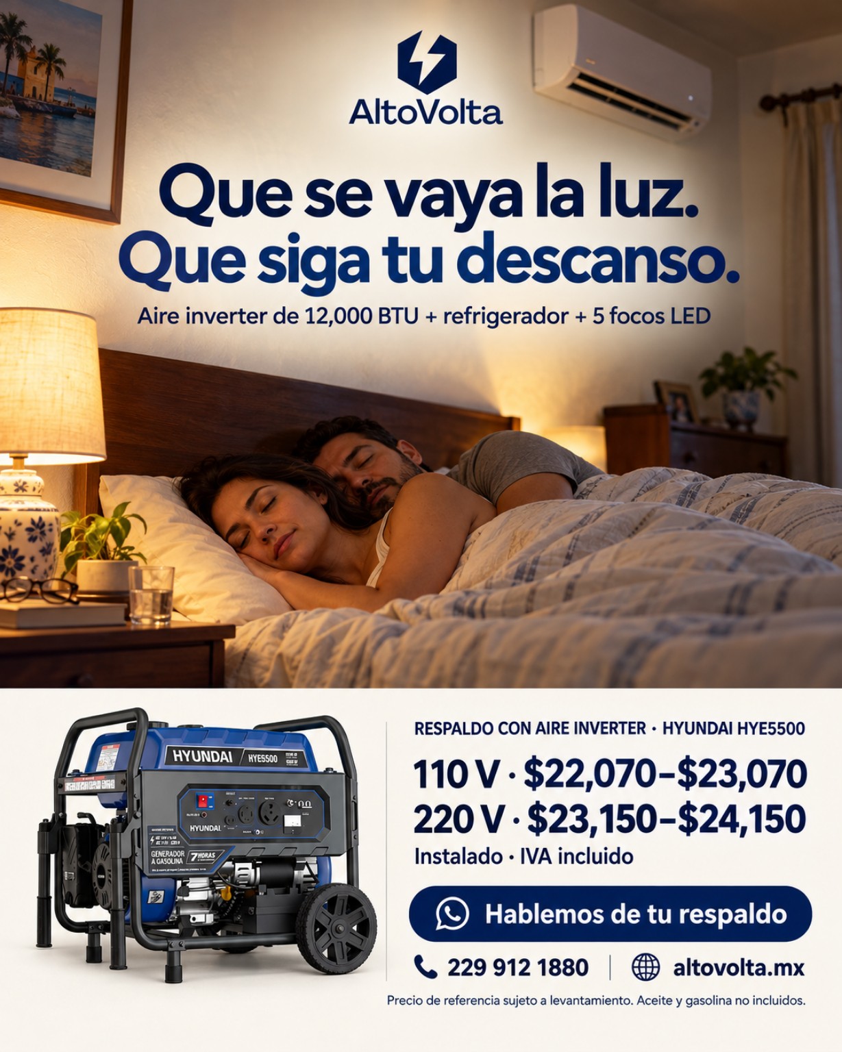 Solución AltoVolta con generador Hyundai HYE5500 para aire acondicionado inverter
