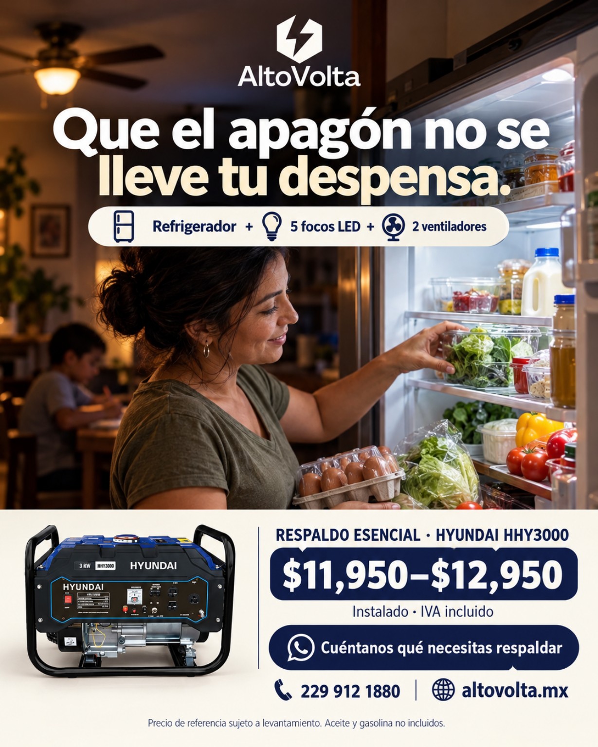 Solución de respaldo esencial AltoVolta con generador Hyundai HHY3000